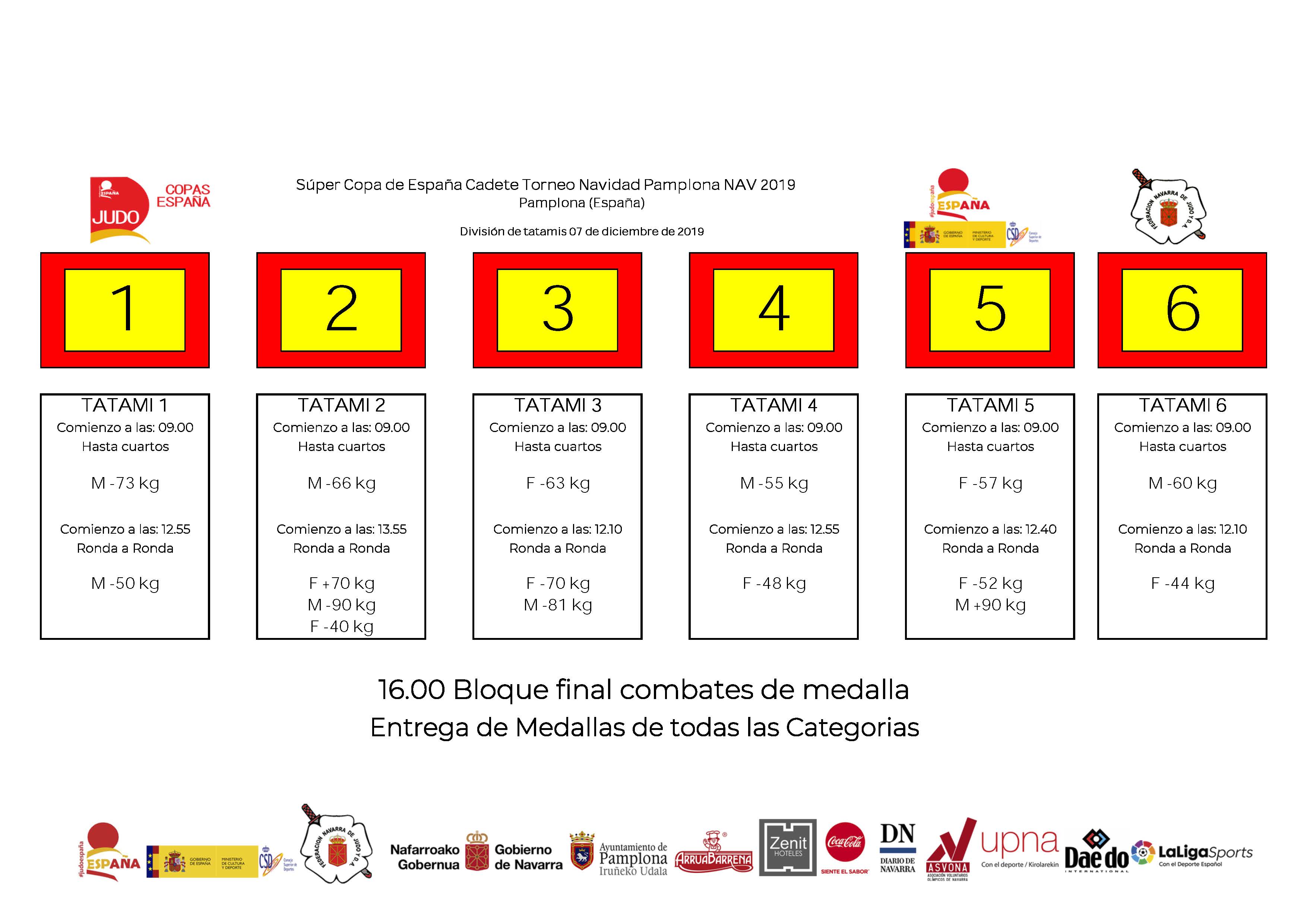 HORARIOS TATAMI. SUPERCOPA ESPA&Ntilde;A CADETE DE NAVARRA 2019